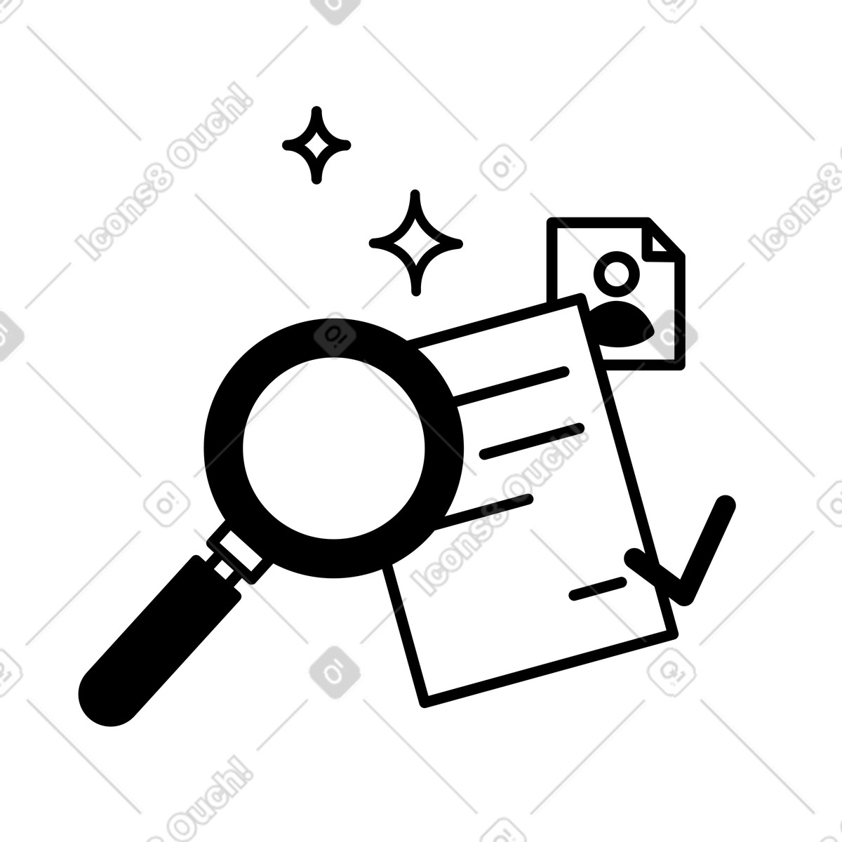 Magnifying glass inspecting document for detailed search and data review illustrazione in stile Notion Line Art scarica in PNG, SVG