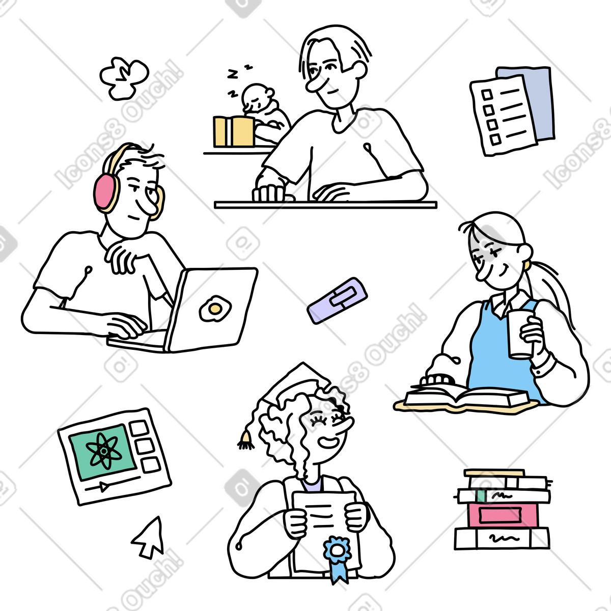 Education, people learning new skills illustration in Notes style download in PNG, SVG
