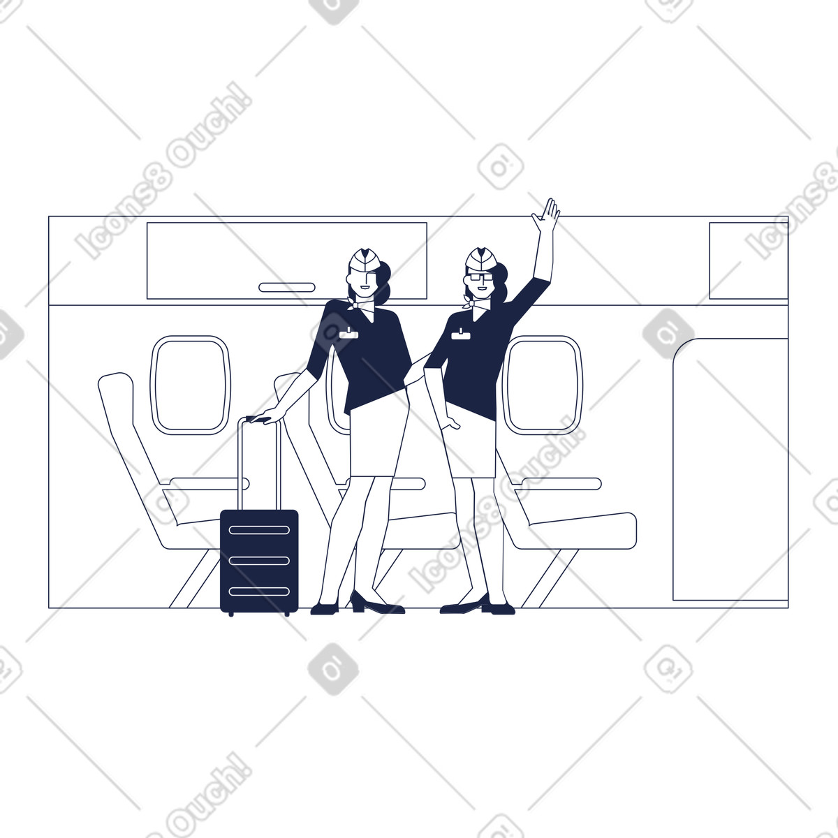 Benvenuto a bordo dell'aereo illustrazione in stile Urban Line scarica in PNG, SVG