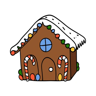 A festive gingerbread house decorated with icing and candy canes