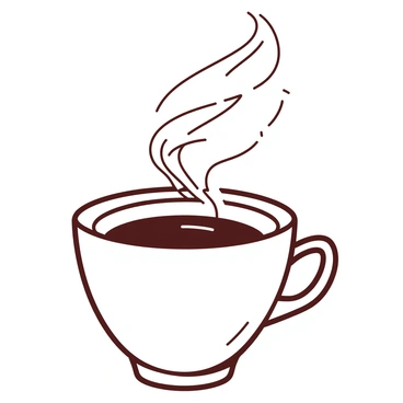 A white coffee-themed pokal features an intricate design of a coffee cup with swirling steam rising from it. The cup is placed at the forefront of the pokal, showcasing its curved shape and elegant handle. The steam is artistically illustrated, curling above the cup, creating a sense of warmth. The background of the pokal has subtle decorative patterns that complement the coffee theme, enhancing the overall look of the design.