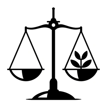 A balanced scale with two equally weighted pans, a sword placed vertically on one side and an olive branch resting on the other side.