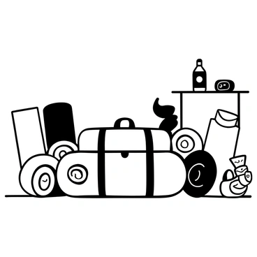 A yoga bag is positioned prominently in the center of a well-organized home gym setup. Surrounding the bag are several yoga mats neatly rolled up against the wall. A set of dumbbells is arranged on a small rack nearby, showcasing varying weights. In the background, a water bottle and a fitness tracker are placed on a shelf, enhancing the gym environment. The entire setup conveys a sense of cleanliness and readiness for a workout session.