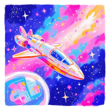 A deep space exploration scene showcases a futuristic spaceship gliding through a vibrant cosmic landscape. The spaceship features sleek, aerodynamic lines, glowing engines, and intricate details on its surface. Surrounding the ship, a vast array of colorful nebulae and stars fill the space, presenting a spectrum of purples, blues, and pinks. Dark matter is represented by swirling, shadowy tendrils that contrast against the bright colors of the cosmic background. In the foreground, a holographic display emanates from the spaceship, depicting graphs and data related to dark matter. The scene is illuminated by the shimmering light of distant galaxies, creating a sense of wonder and excitement in the depths of space.