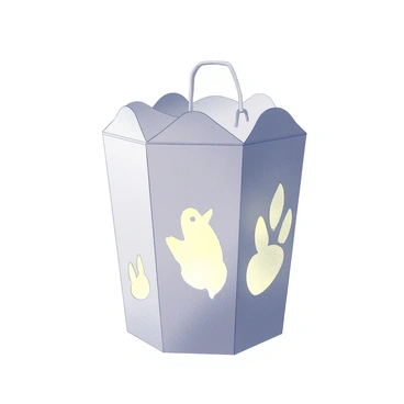 A paper lantern with intricate cut-out designs forming the shape of a dove. The lantern is suspended from a slender string, casting soft shadows around it. The dove design includes detailed feathers, creating a delicate silhouette. The light emanating from within the lantern gives a warm, inviting glow, illuminating the surrounding area in a gentle manner. The edges of the lantern are finely crafted, highlighting the craftsmanship involved in its creation.