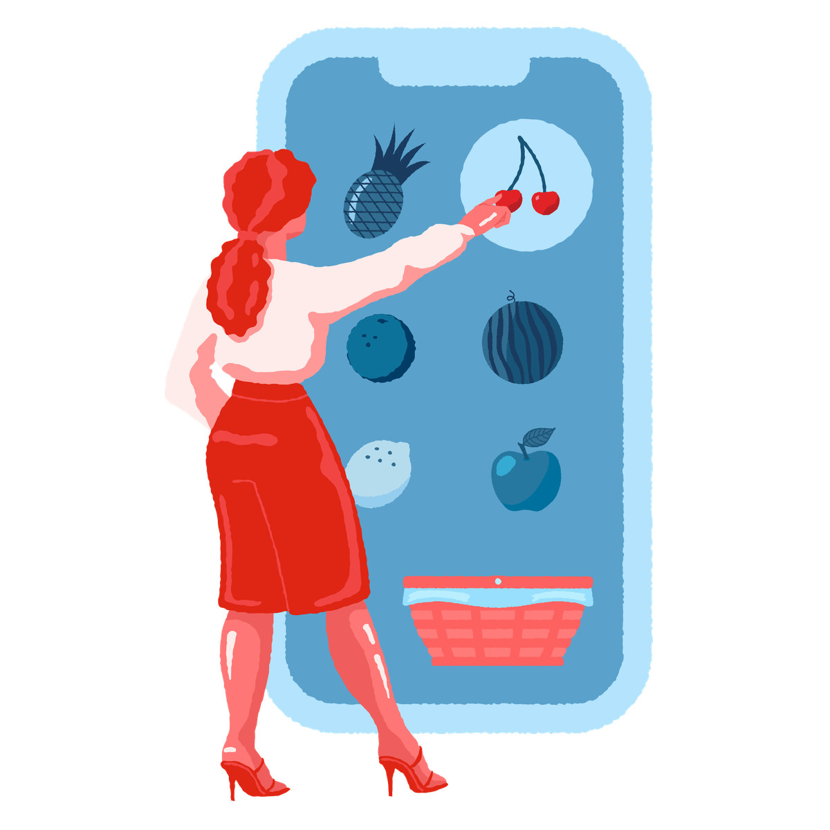 Woman ordering food in online store illustration in PNG, SVG