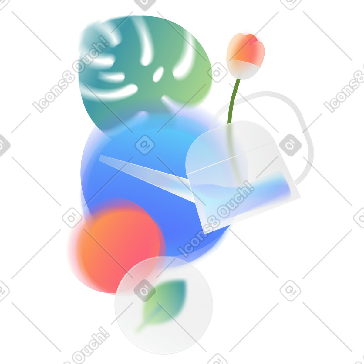 Illustration Arrosoir avec fleur et feuille de monstera dans le style Morphis à télécharger aux formats PNG, SVG