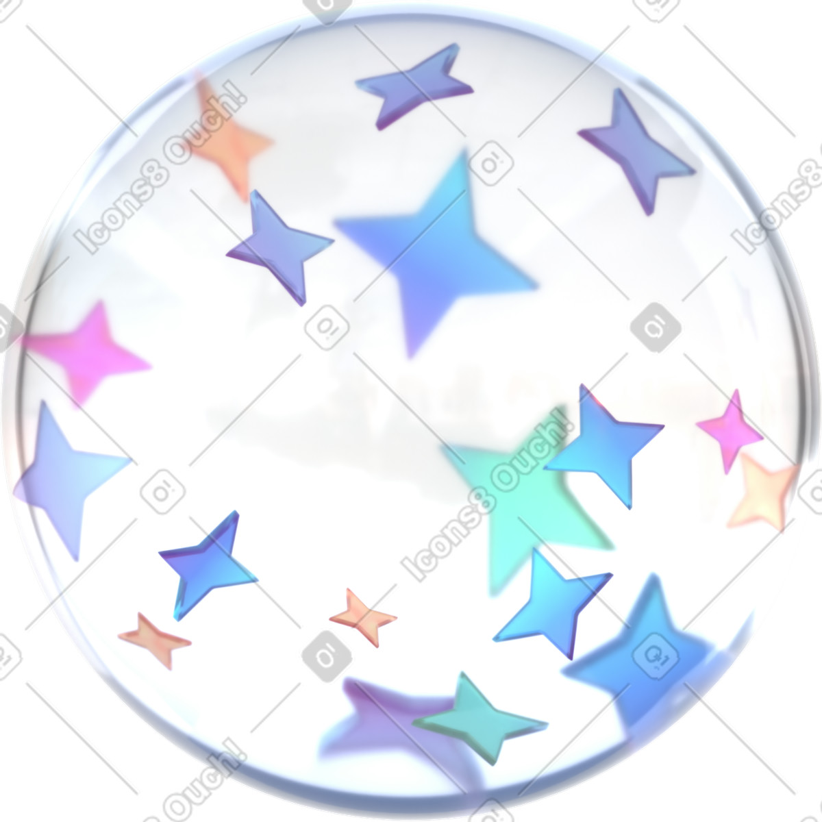 Ilustración Esfera con estrellas de vidrio color en estilo 3D Glassy a descargar en PNG y SVG