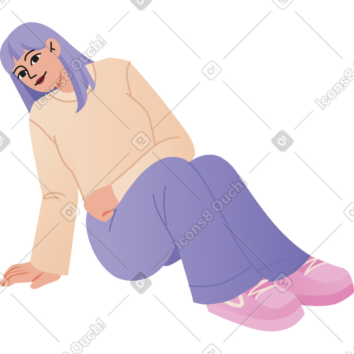 Young woman sitting leaning back on one hand illustration in Coworking style download in PNG, SVG