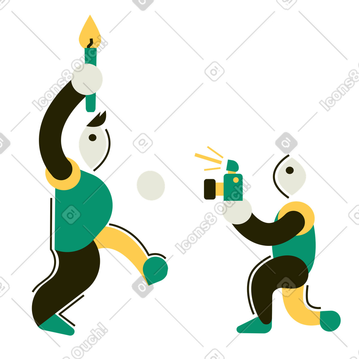 Photographer taking photo of torchbearer illustration in Spot style download in PNG, SVG