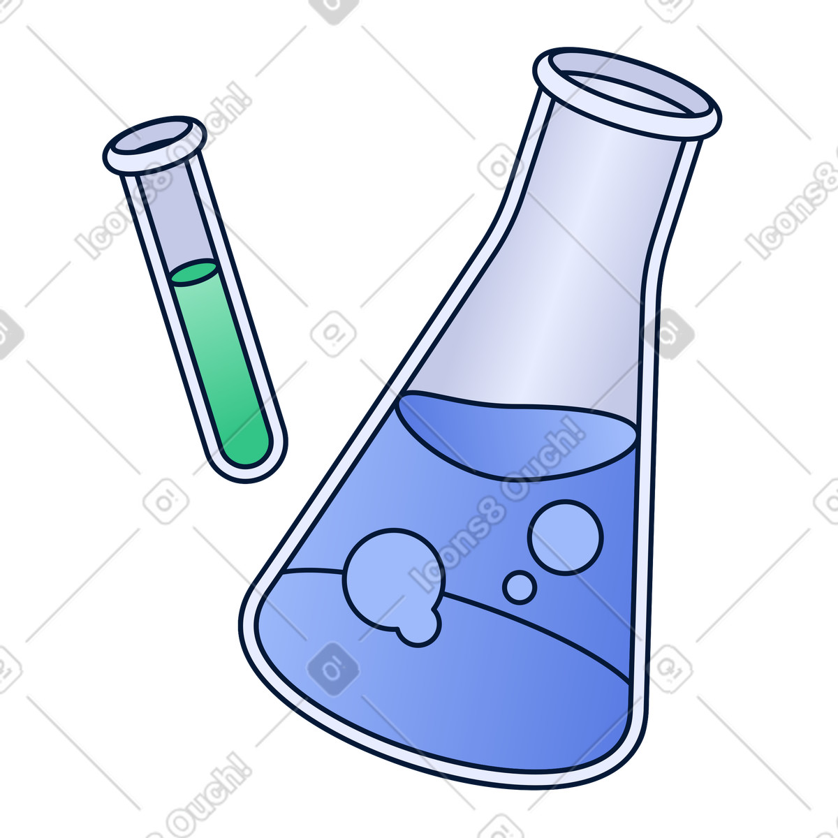 Flask and test tube for laboratory illustration in Neat style download in PNG, SVG