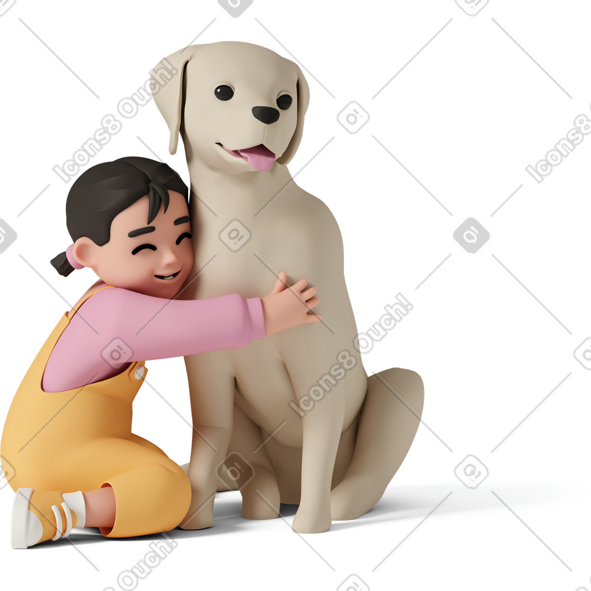 Happy baby girl embracing a dog illustration hugging clipart image in PNG, SVG, GIF