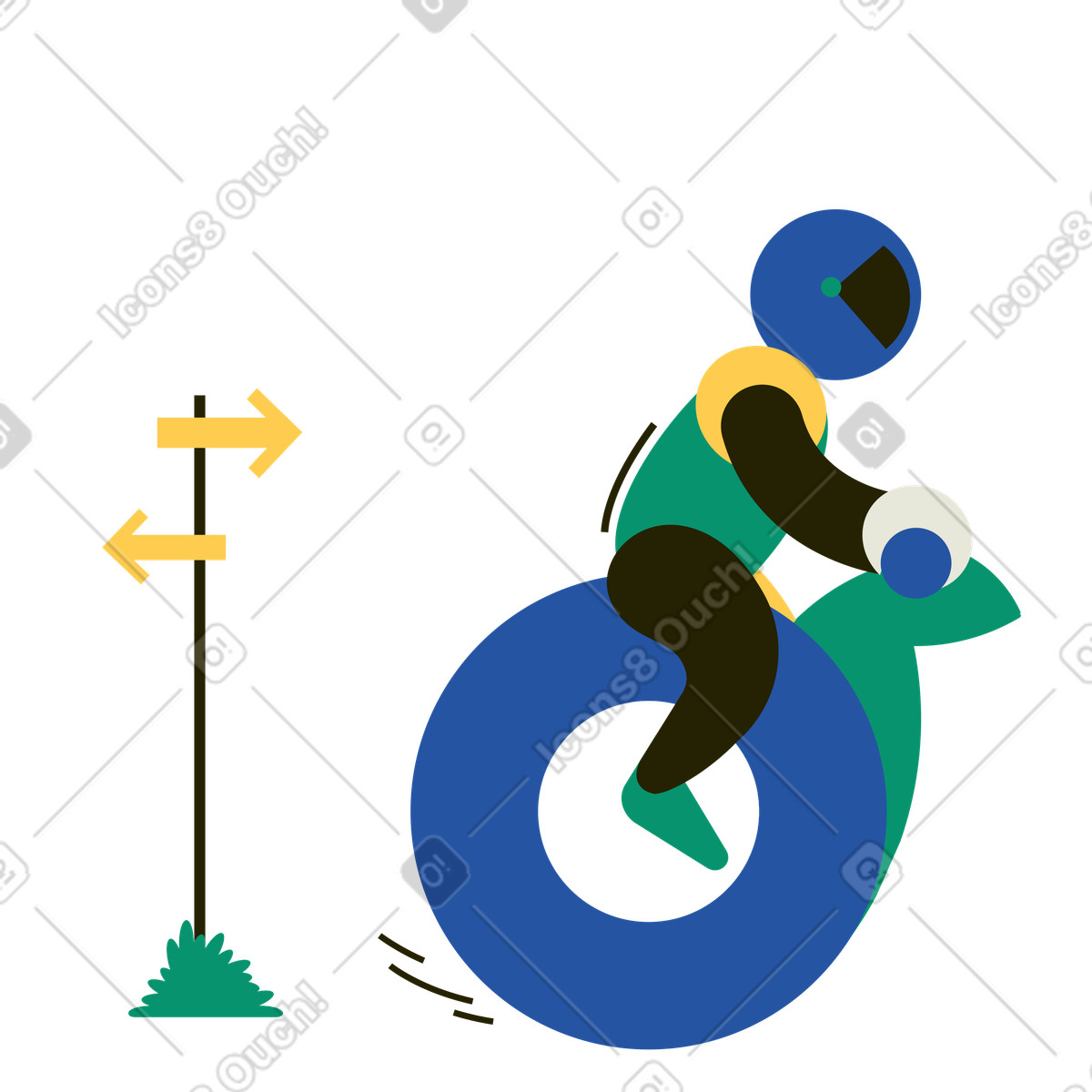 Illustration Futuristic single-wheel vehicle with rider, Smart city transportation dans le style Spot à télécharger aux formats PNG, SVG
