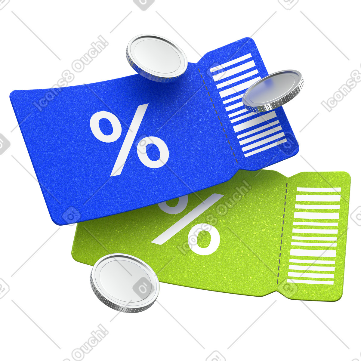 Buono sconto, etichetta percentuale verde con moneta, offerta per lo shopping illustrazione in stile 3D Enterprise scarica in PNG, SVG