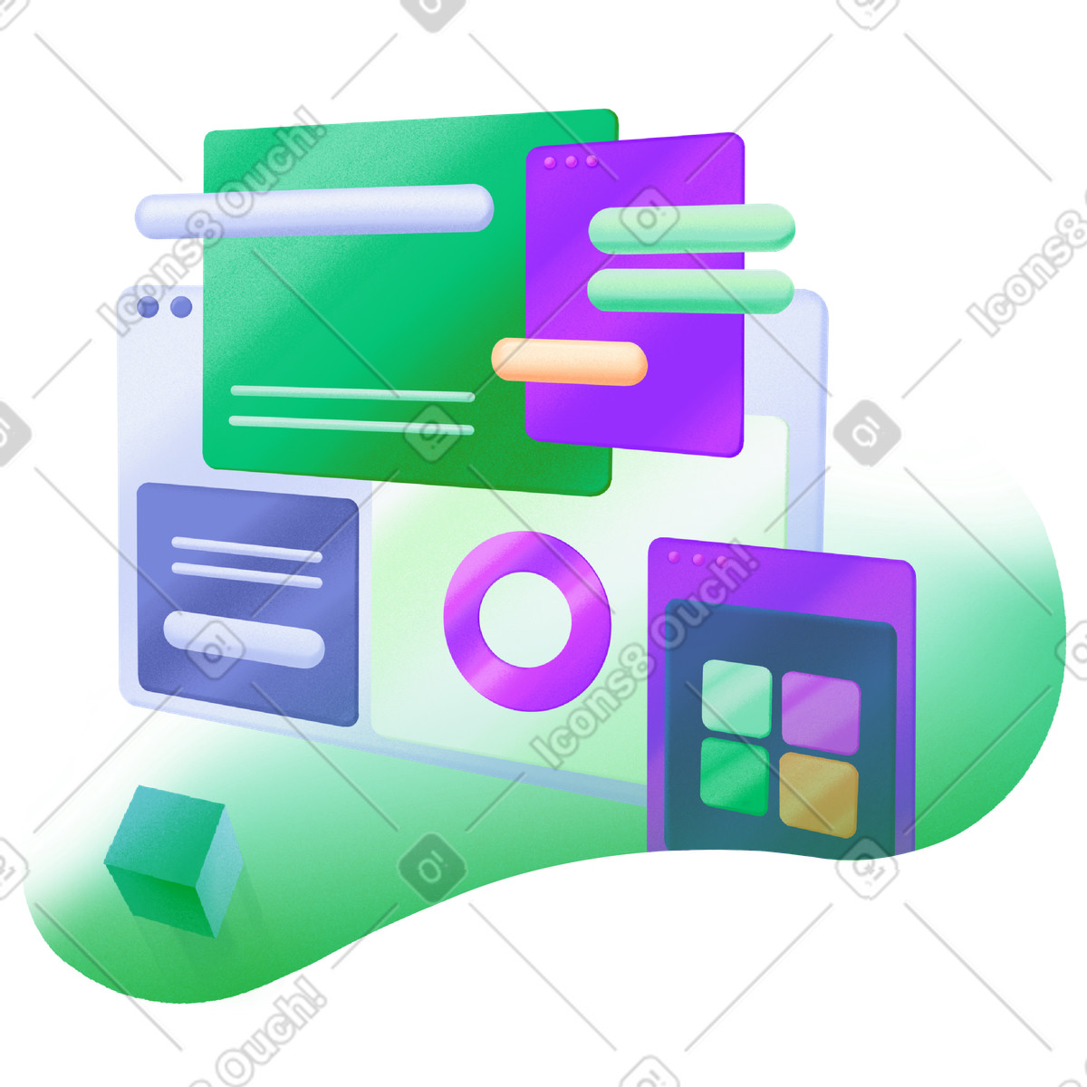 Ilustração de Criação site e painel com diferentes janelas em no estilo Smart para baixar em PNG, SVG