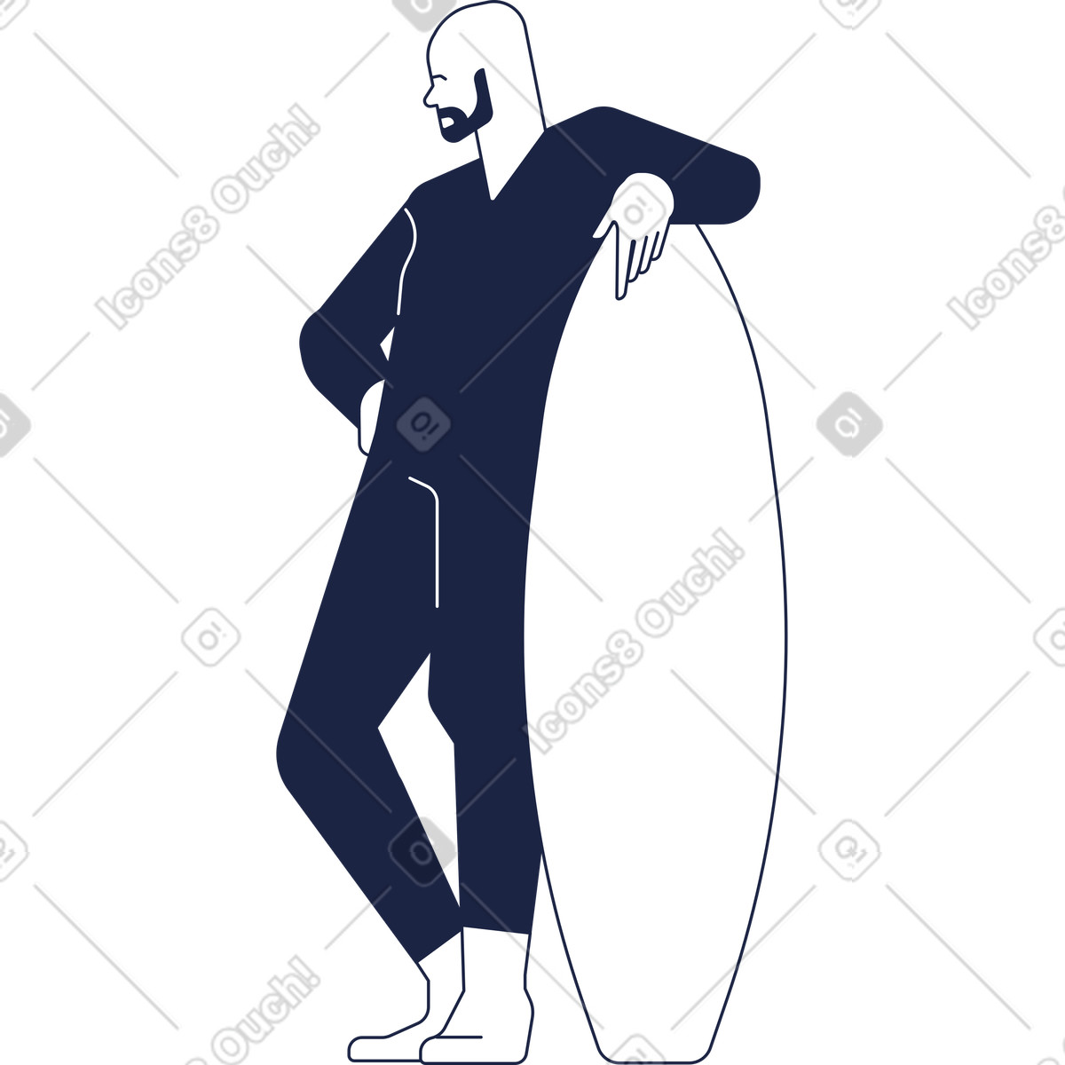 Surfista maschio in tuta da con tavola illustrazione stile Urban Line scarica PNG, SVG