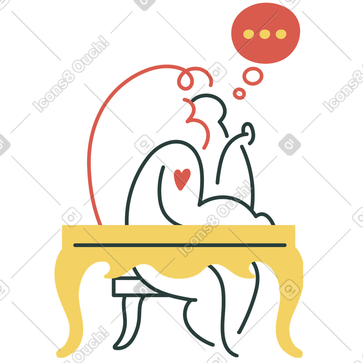 Waiting at desk with thought bubble, Anticipation and announcement, Coming soon or launch preparation illustration in Macaroni style download in PNG, SVG