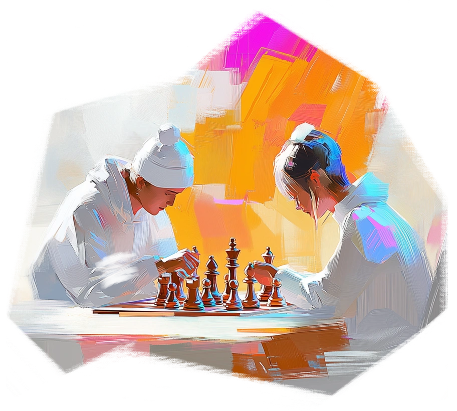Two players focused on a chess game - Pictorial style illustration