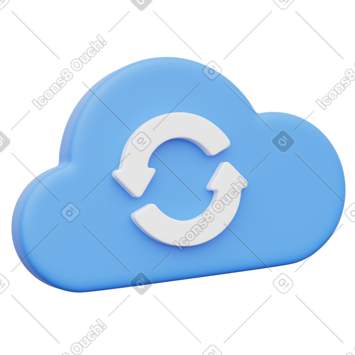 3D Playful スタイルの Cloud storage with circular arrows for continuous online data backup のイラストをPNG、SVG形式でダウンロード