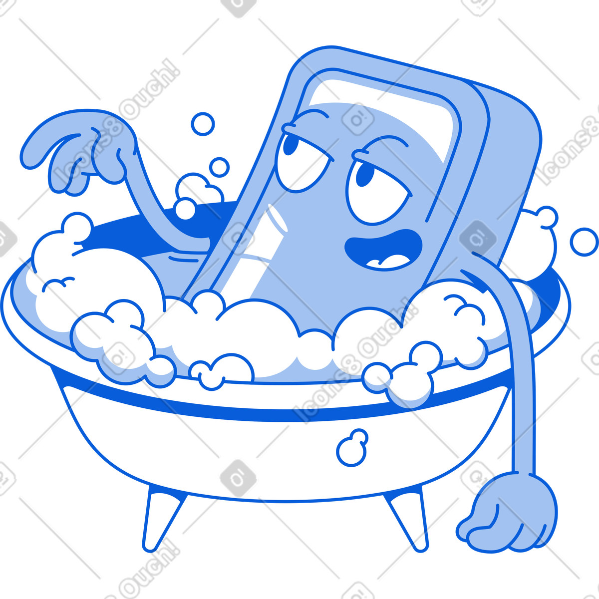 Soap takes a bath illustration in Handy Line style download in PNG, SVG