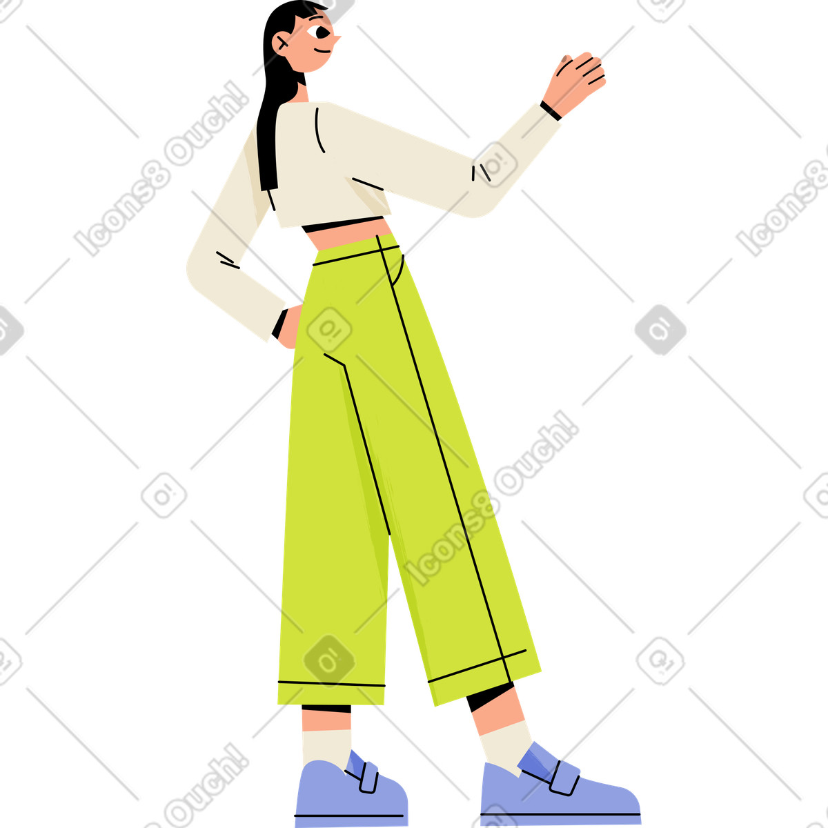 Illustration Jeune femme a levé une main dans le style Juicy à télécharger aux formats PNG, SVG