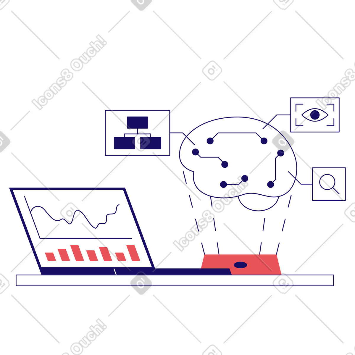 Künstliche intelligenz oder neuronales netzwerk animierte Illustration im Bendy-Stil als Download in GIF, Lottie (JSON), AE