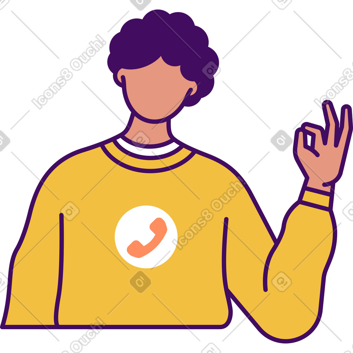 Mann zeigt ok-Illustration im Simplistic-Stil als Download in PNG, SVG