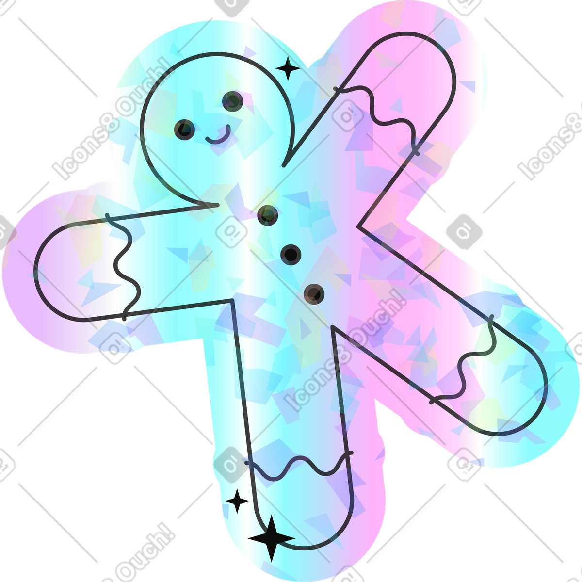 Omino di pan zenzero illustrazione in stile Holostickers scarica in PNG, SVG