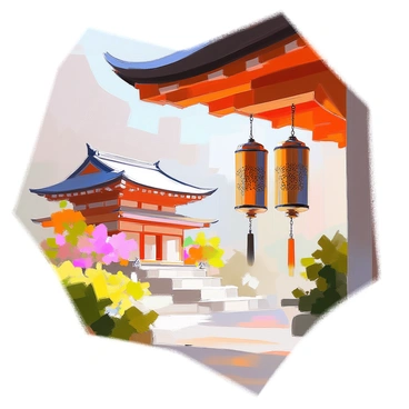 A serene scene featuring ornate wind chimes hanging from the eaves of a traditional pagoda. The wind chimes are crafted from metal and glass, reflecting light as they gently sway. Each chime has intricate designs that catch the eye, creating a harmonious aesthetic. In the background, the structure of the pagoda is visible, showcasing its layered roofs and wooden beams. The foliage surrounding the pagoda adds a touch of green, softly framing the scene. A gentle breeze can be perceived through the movement of the chimes, evoking a sense of tranquility.