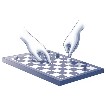 Two hands are actively moving game pieces on a board game. The hands are positioned over a square board that features various distinct sections and spaces for different game elements. One hand is lifting a small piece, while the other hand appears to be reaching for another piece nearby. The scene captures the interaction and focus of the players engaged in a lively game night setting, with a sense of camaraderie present in the atmosphere.