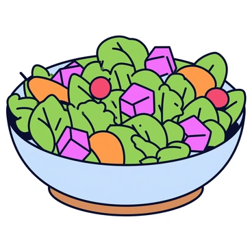 A round salad bowl filled with vibrant mixed greens, including spinach and arugula. Cubes of bright pink dragon fruit are scattered throughout the salad, adding a pop of color. The bowl also contains slices of deep orange carrots and cherry tomatoes, creating a lively contrast. The salad is presented on a wooden table.
