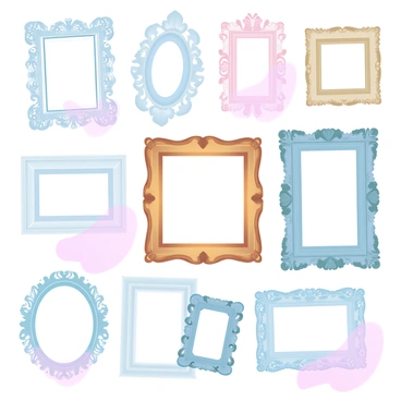 An antique gallery wall is filled with ornate vintage picture frames of various sizes. Each frame showcases unique designs, some with intricate carvings and others with decorative gilded edges. The frames are arranged in an eclectic pattern, creating a visually appealing display. The wall has a warm, muted tone that enhances the beauty of the frames. Subtle shadows are cast behind the frames, adding depth to the composition. A few frames are empty, inviting curiosity about the artwork that once adorned them.