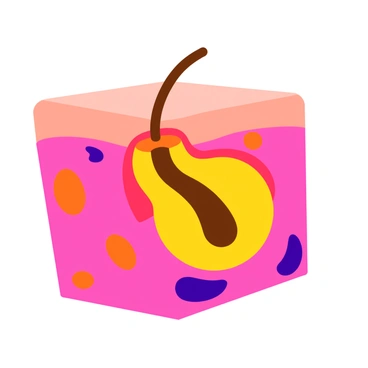 A detailed cross-section view of a hair follicle embedded in the skin. The hair follicle is shown in the center, with a hair strand emerging from it. Surrounding the hair follicle are various skin cells, including dermal papillae and sebaceous glands. The skin layers are clearly defined, displaying the epidermis on the top and the dermis beneath. Each cell is illustrated with distinct textures and colors to highlight their unique characteristics, contributing to a vibrant understanding of the follicle's structure and its surrounding environment.