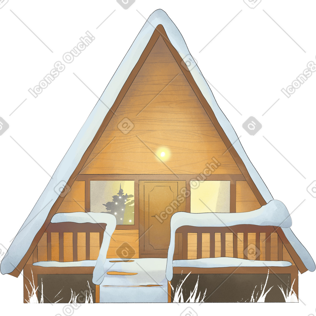 下载 Seasons 风格的 圣诞节期间的冬季乡间别墅 插画，支持 PNG、SVG 格式