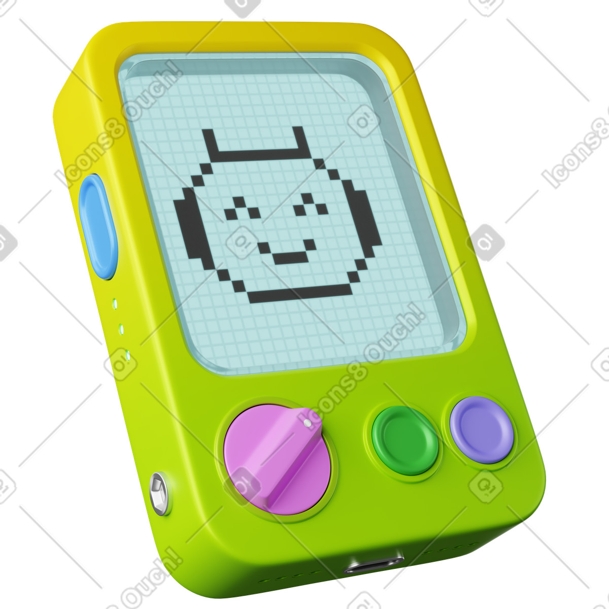 Console toy with pixel robot face on retro digital screen-Illustration im 3D Plastic-Stil als Download in PNG, SVG