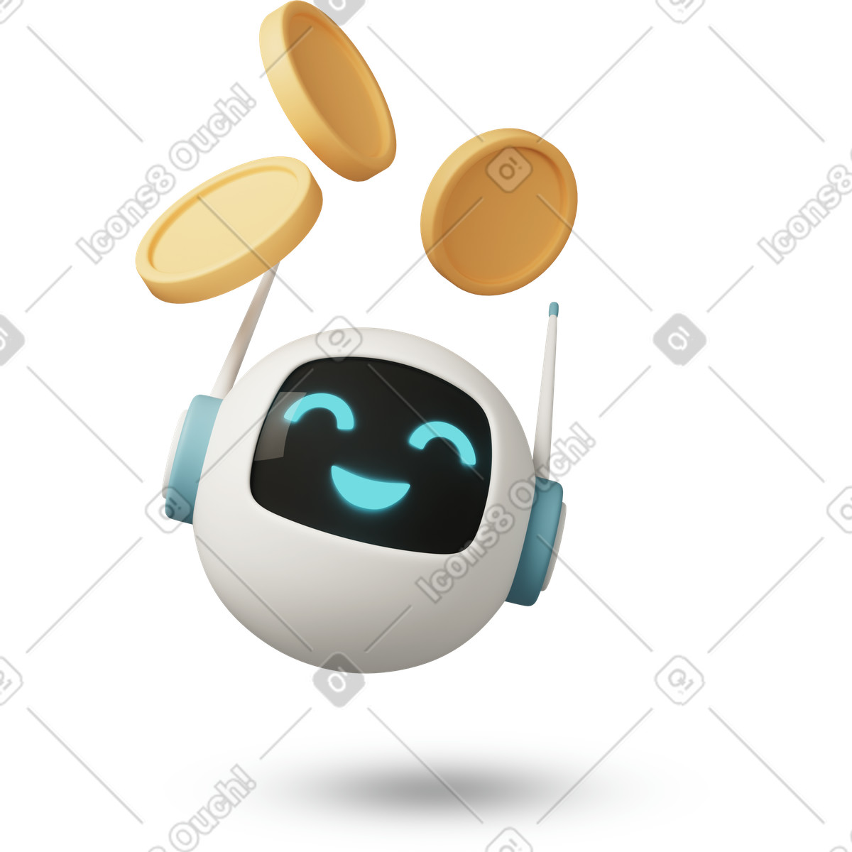 Ilustración Small chatbot with falling coins en estilo 3D Casual life a descargar en PNG y SVG