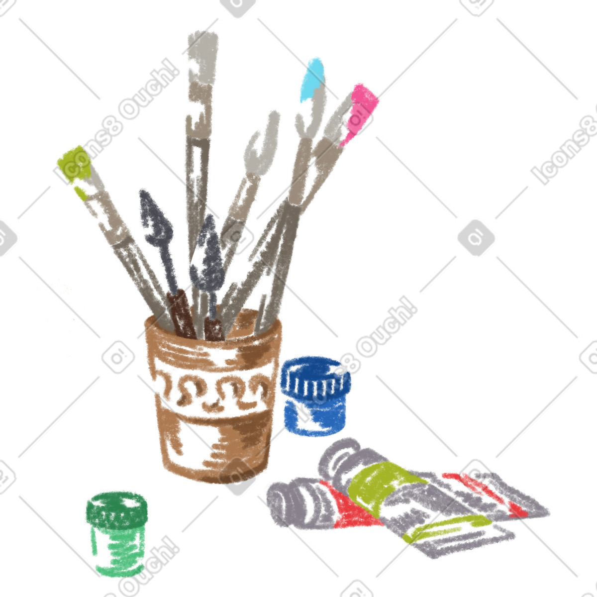 Brushes in a jar of paints illustration Sketchbook style download PNG, SVG