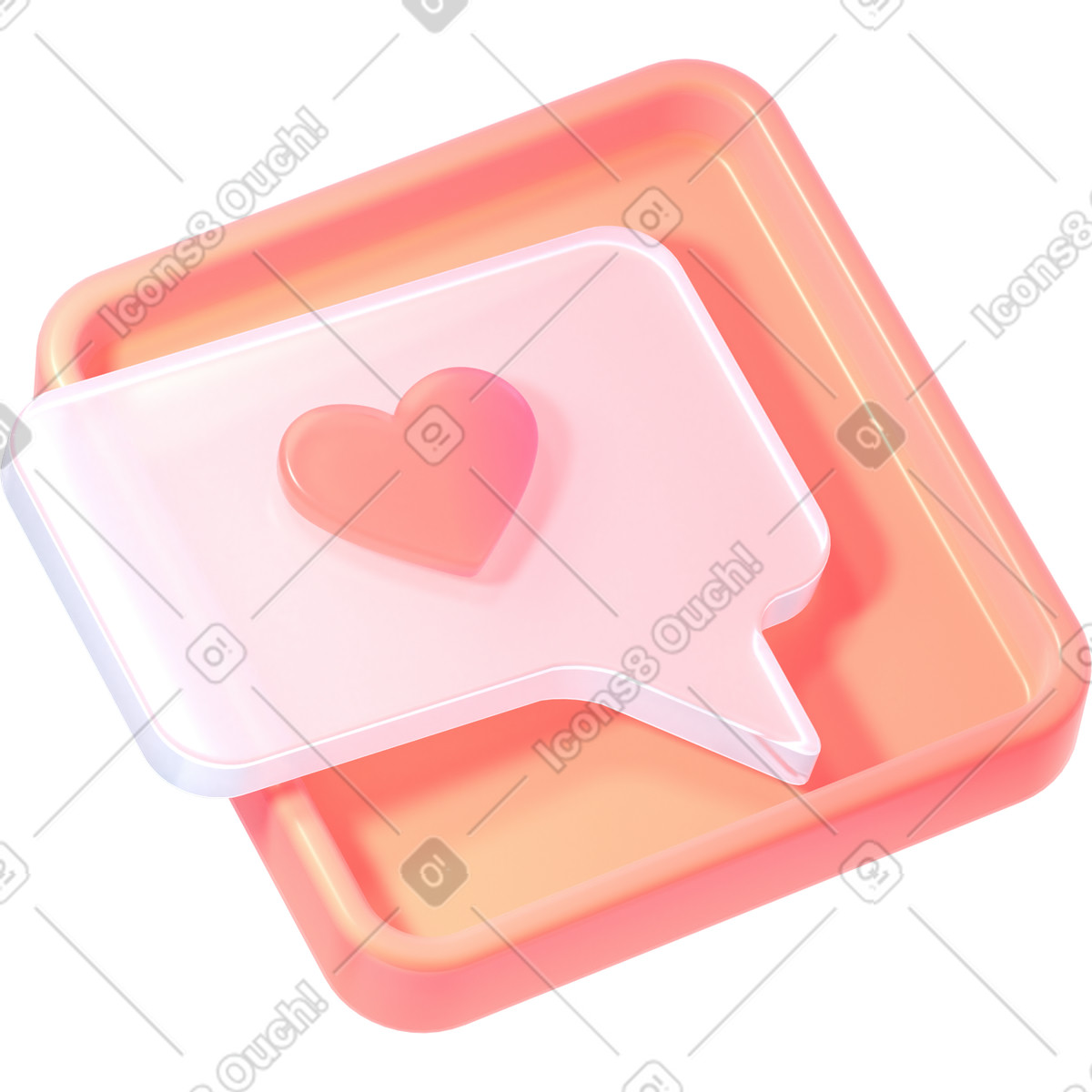 Messaggio astratto cuore su un vassoio illustrazione in stile 3D Glassy scarica in PNG, SVG
