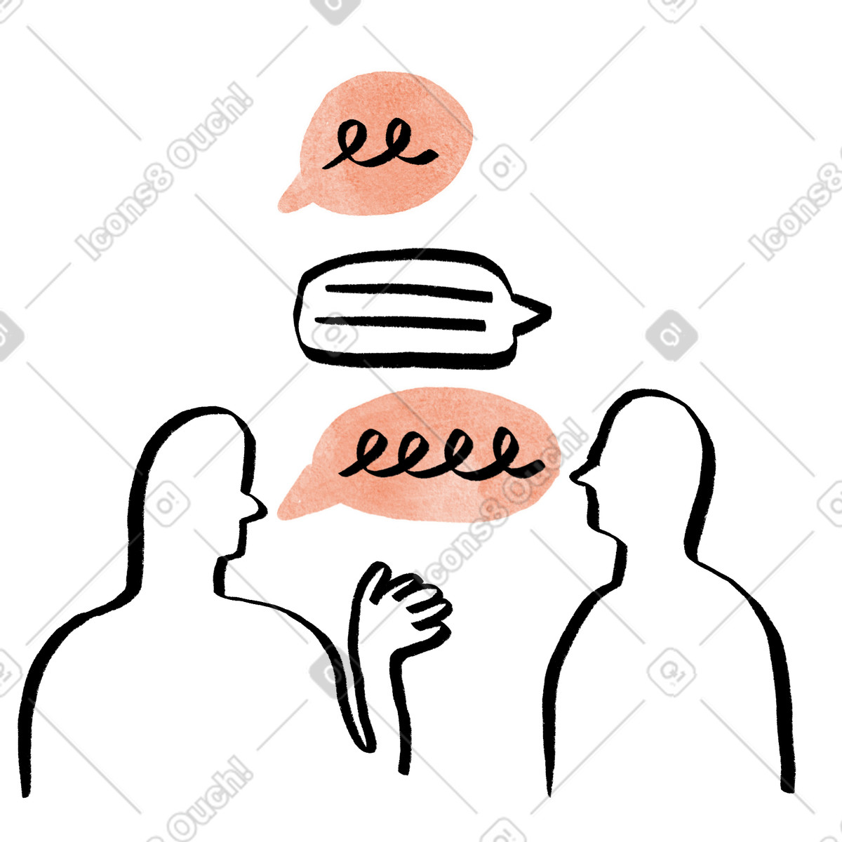 Illustration animée Des personnes se faisant face et discutant, séance de conseil en santé mentale dans le style Hand-drawn animation à télécharger aux formats GIF, Lottie (JSON), AE