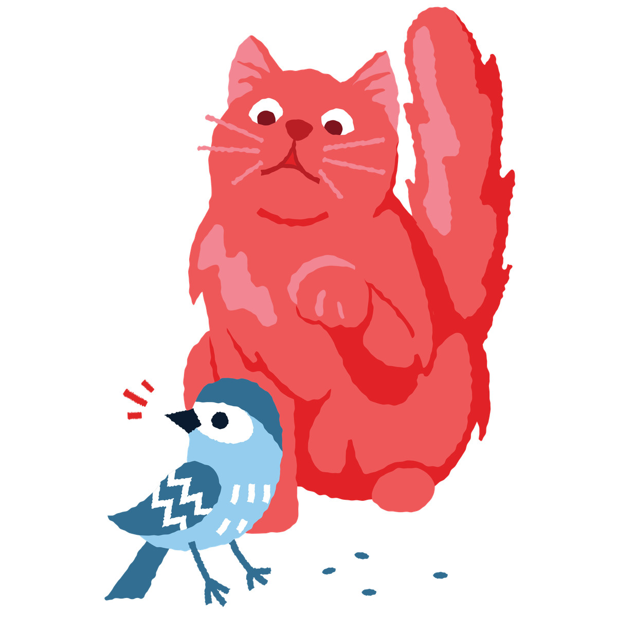 Street cat hunting a bird illustration in Cherry style download in PNG, SVG