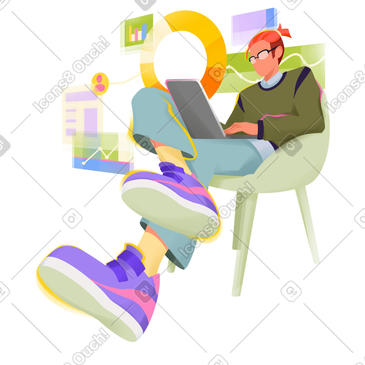 Man working with analytics interface illustration in Dynamic style download in PNG, SVG