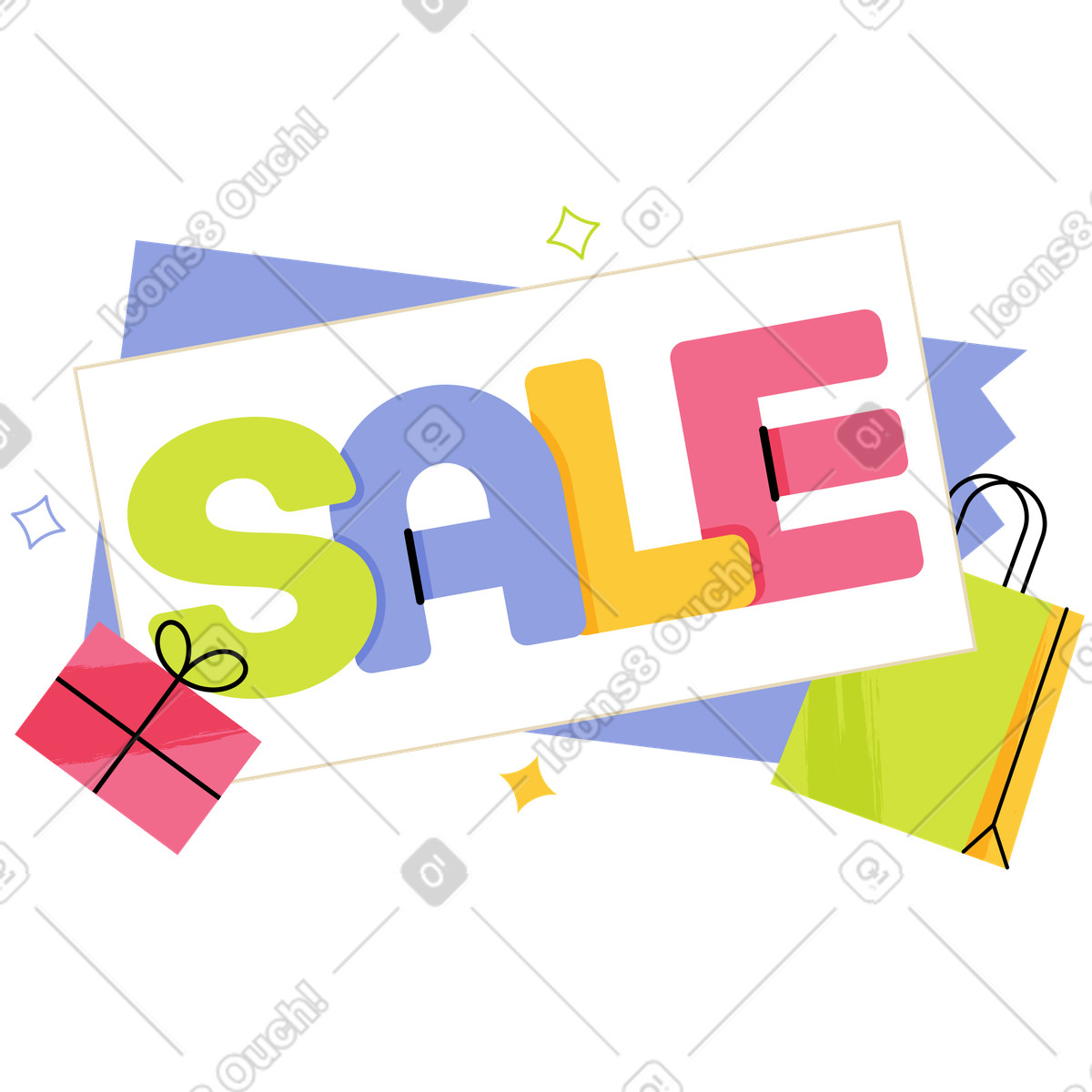 Sale announcement with present and bag, Seasonal offer or special discount illustrazione in stile Juicy scarica in PNG, SVG