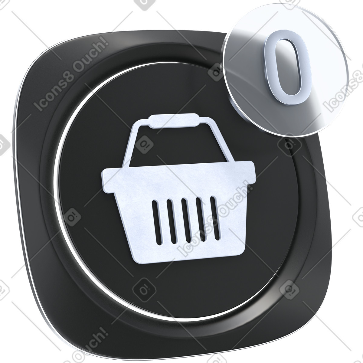 下载 3D Pro 风格的 Shopping basket empty cart notification icon showing zero items status 插画，支持 PNG、SVG 格式