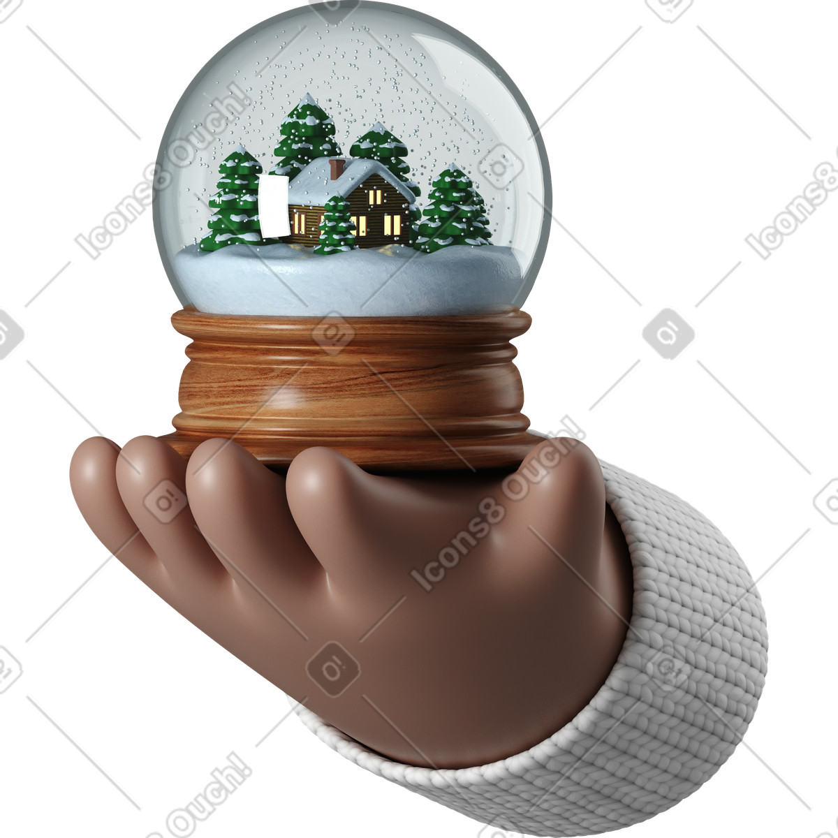下载 3D Hands Fun&Wild 风格的 拿着雪球的棕色皮肤手 插画，支持 PNG、SVG 格式