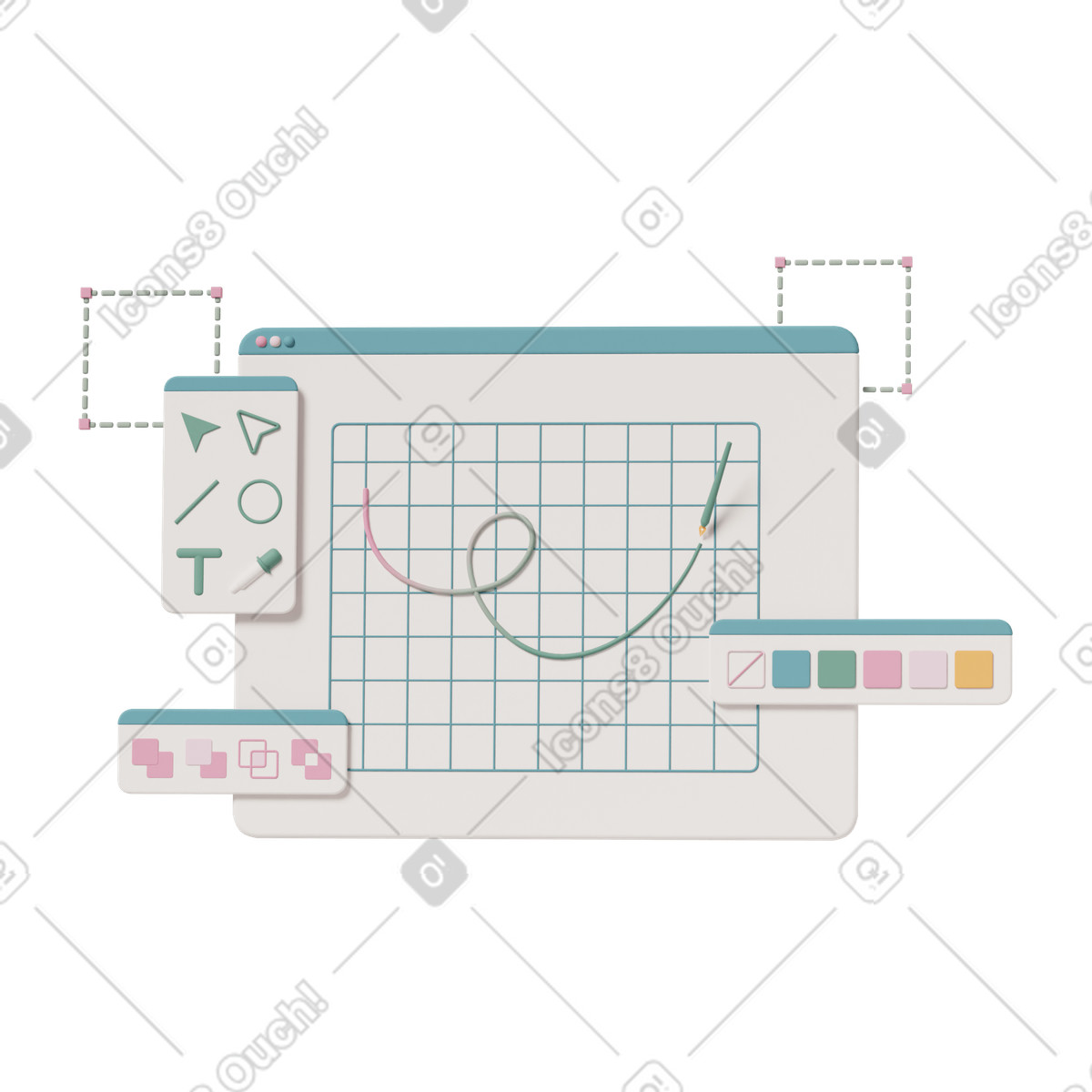Design program tools screen animated illustration in 3D Casual life style download in GIF, Lottie (JSON), AE
