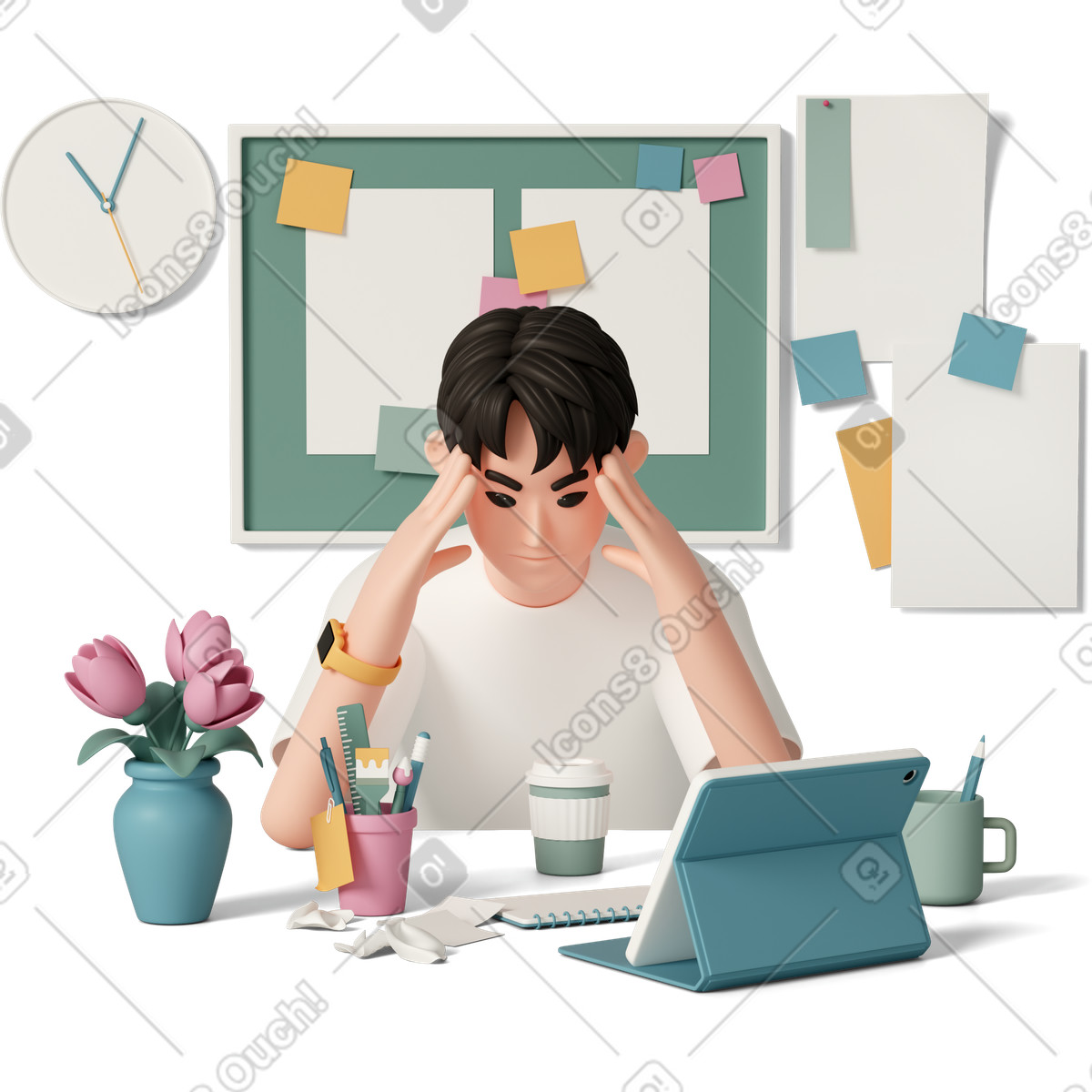 Ilustración Overworked man en estilo 3D Casual life a descargar en PNG y SVG