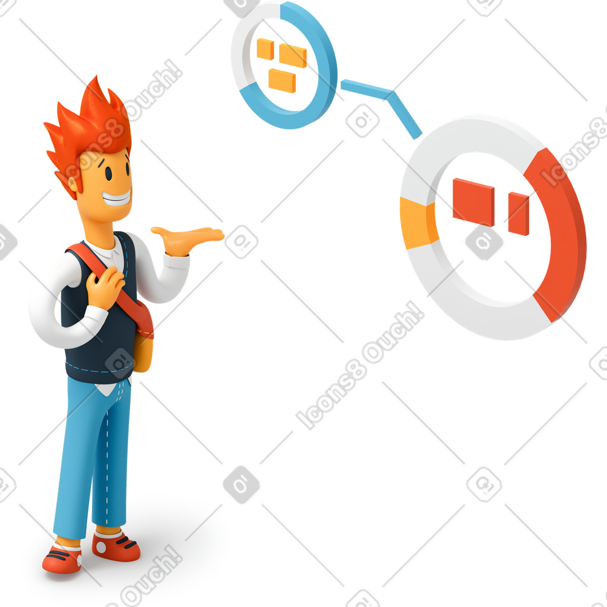 Mann, der geschäftsstatistiken darstellt-Illustration im 3D Flame-Stil als Download in PNG, SVG