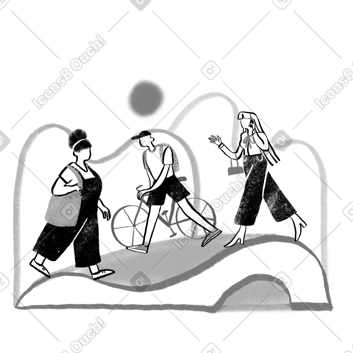 Ilustração de Black and white people walking on the streets of city em no estilo Company para baixar em PNG, SVG