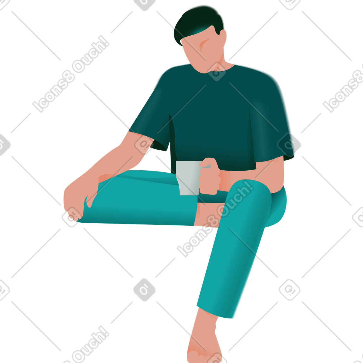 Ilustración Hombre sentado sosteniendo una taza en estilo Office a descargar en PNG y SVG