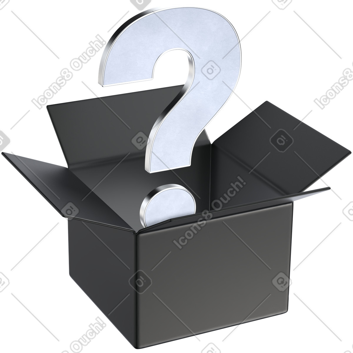 Ilustración Question mark popping out of open box mystery concept en estilo 3D Pro a descargar en PNG y SVG